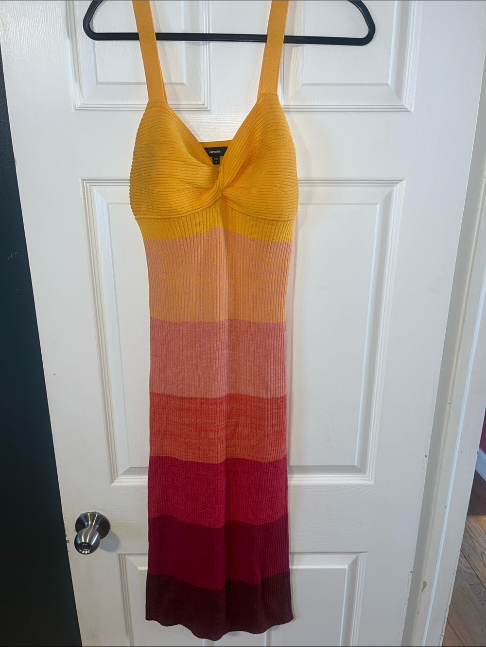 Express Yellow Ribbed Twist-Front Dress